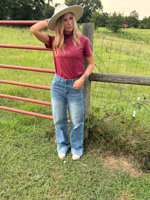 BURGUNDY MOCK NECK BASIC